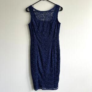 White House Black Market Lace Overlay Sleeveless Sheath Navy Blue 2 NWT